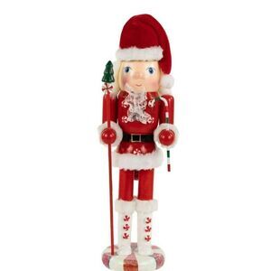 Northlight 13.75" Red and White Peppermint Twist Mrs. Claus Wooden Christmas Nut